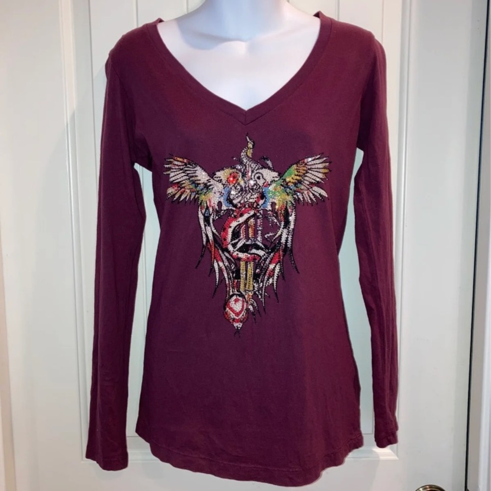 EUC Vintage Ed Hardy V-Neck Long Sleeve Shirt